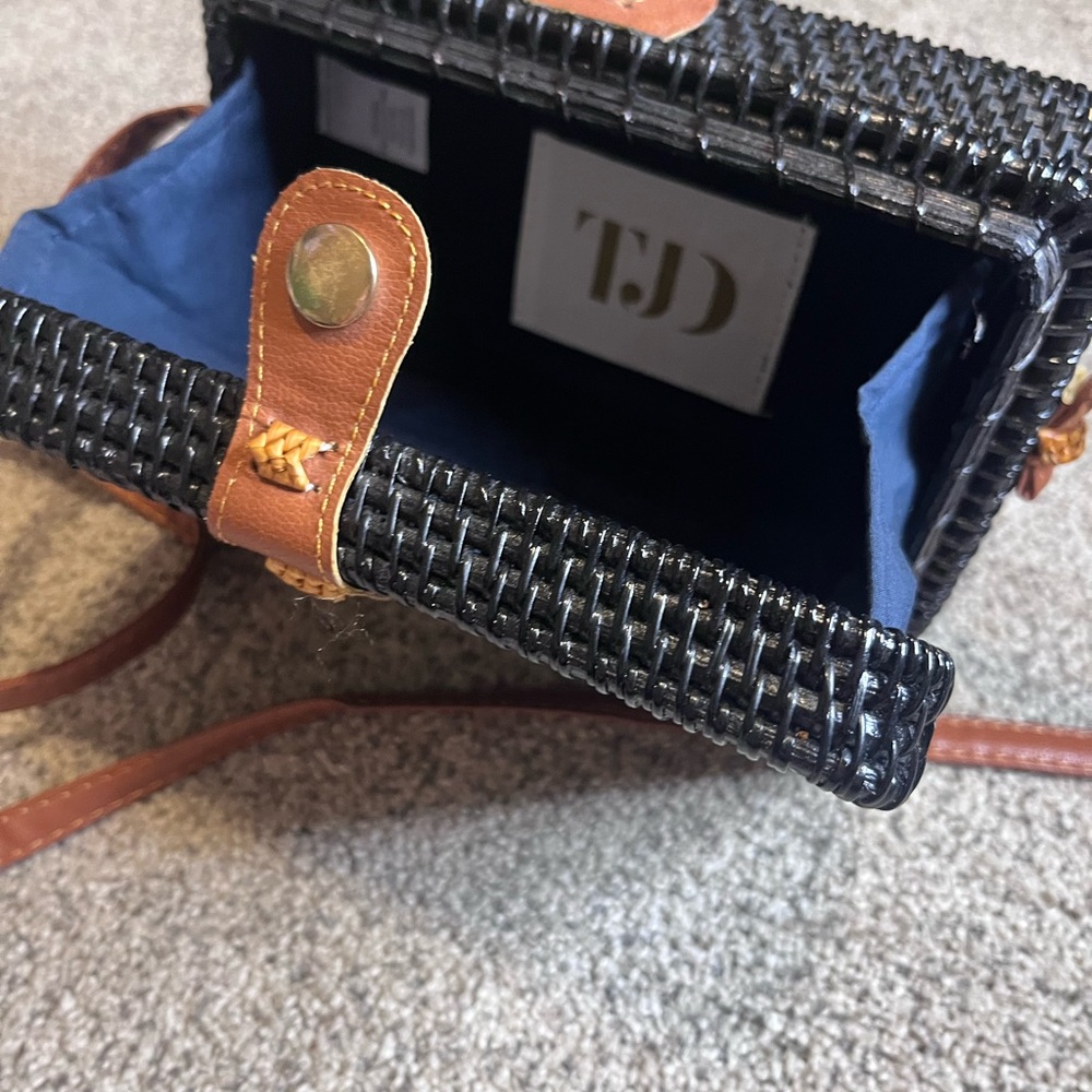 TJD Black and Brown Woven Crossbody Bag